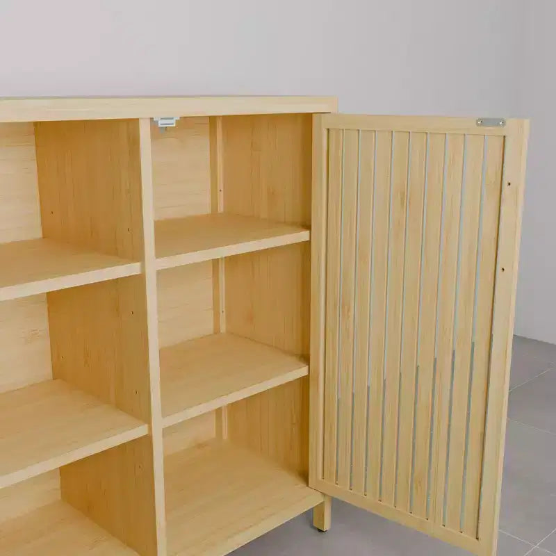 Bamboo Narrow Shoe Cabinet with 2 Doors and 3 Shelves, Shoe Storage for Entryway, Foyer, Hallway, Bedroom