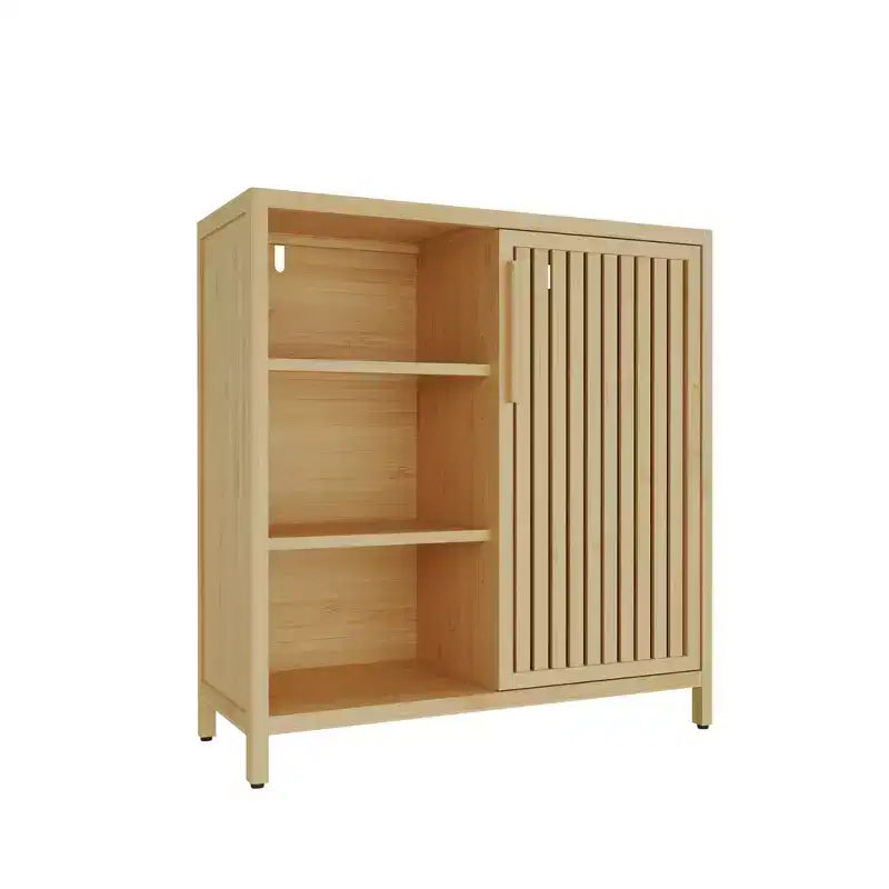 Bamboo Narrow Shoe Cabinet with 2 Doors and 3 Shelves, Shoe Storage for Entryway, Foyer, Hallway, Bedroom