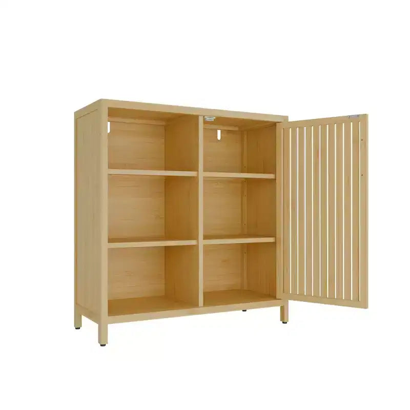 Bamboo Narrow Shoe Cabinet with 2 Doors and 3 Shelves, Shoe Storage for Entryway, Foyer, Hallway, Bedroom