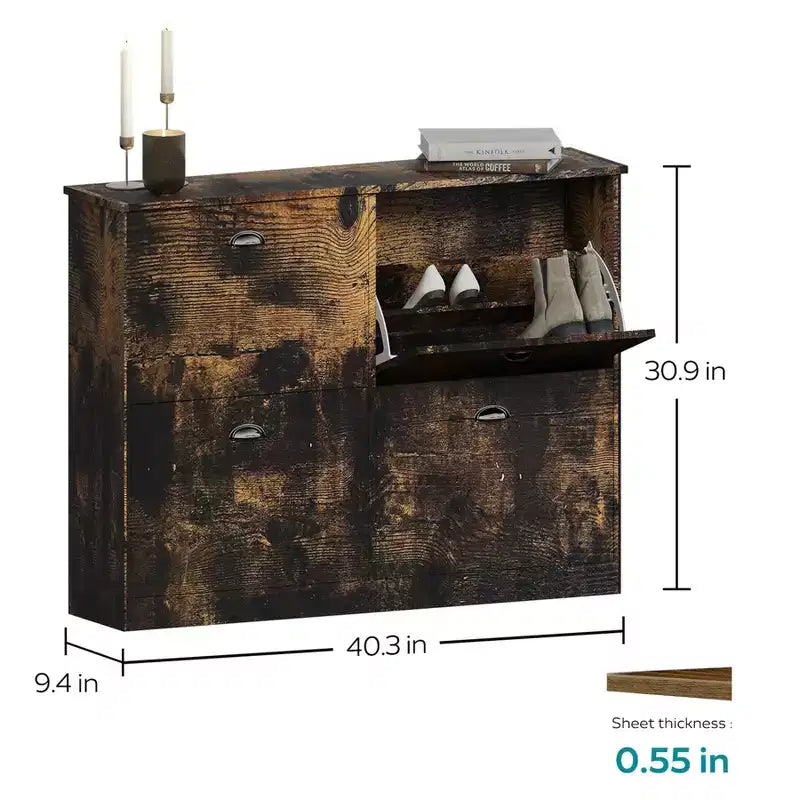 Narrow Shoe Cabinet with 4 Drawers and Metal Handle, Shoe Storage for Entryway, Foyer, Hallway, Bedroom