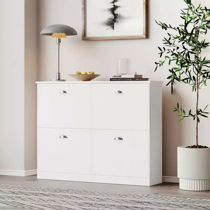 Narrow Shoe Cabinet with 4 Drawers and Metal Handle, Shoe Storage for Entryway, Foyer, Hallway, Bedroom