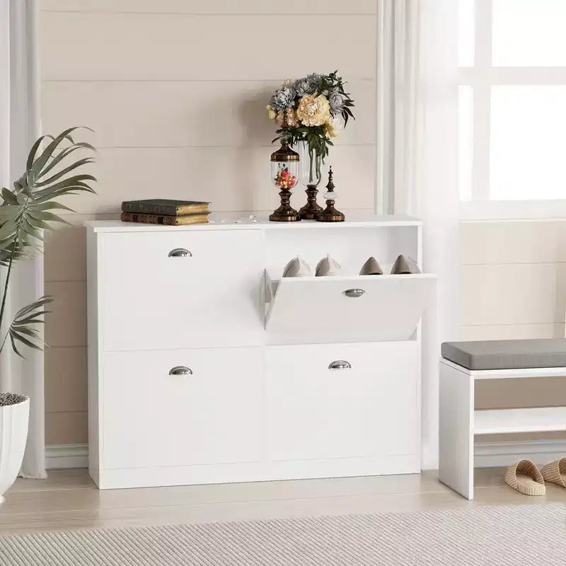 Narrow Shoe Cabinet with 4 Drawers and Metal Handle, Shoe Storage for Entryway, Foyer, Hallway, Bedroom