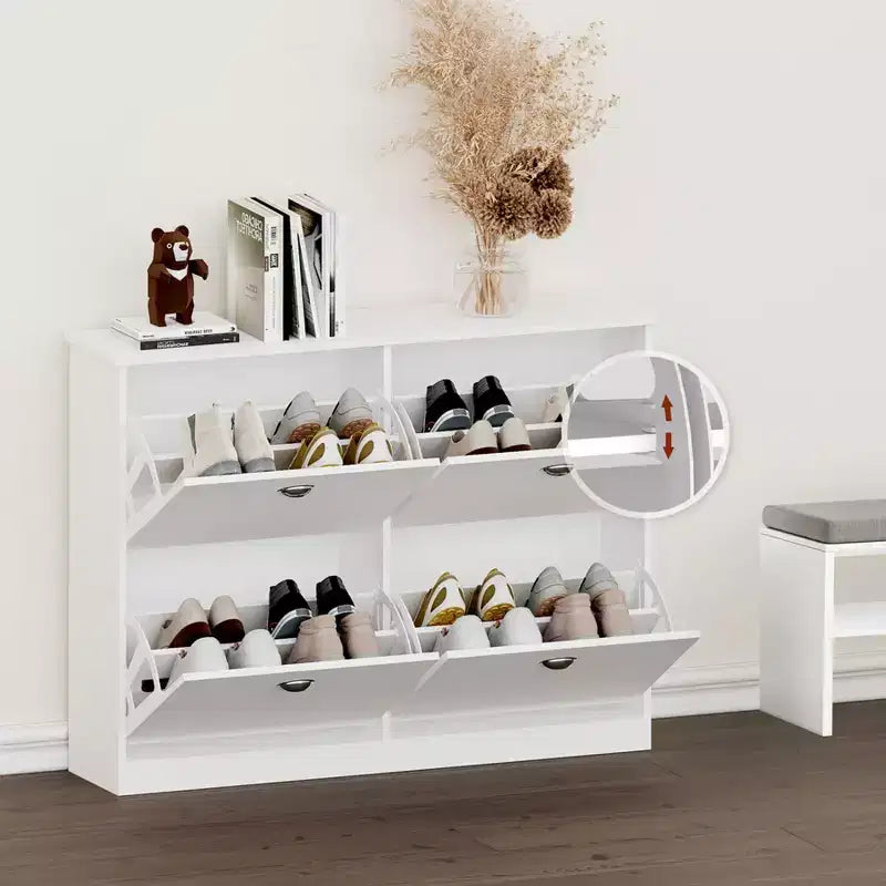 Narrow Shoe Cabinet with 4 Drawers and Metal Handle, Shoe Storage for Entryway, Foyer, Hallway, Bedroom