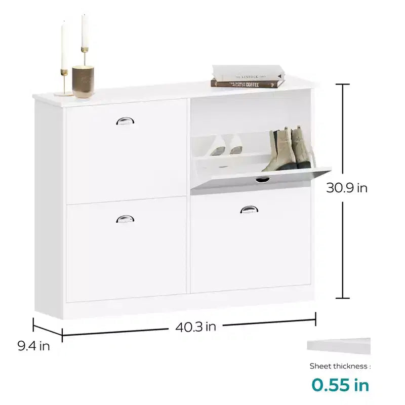 Narrow Shoe Cabinet with 4 Drawers and Metal Handle, Shoe Storage for Entryway, Foyer, Hallway, Bedroom