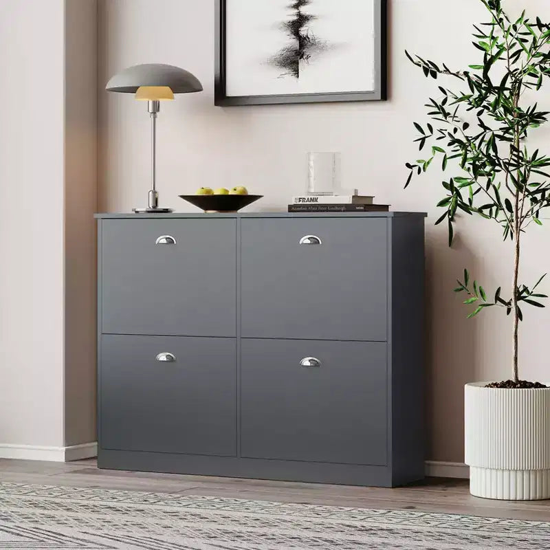 Narrow Shoe Cabinet with 4 Drawers and Metal Handle, Shoe Storage for Entryway, Foyer, Hallway, Bedroom