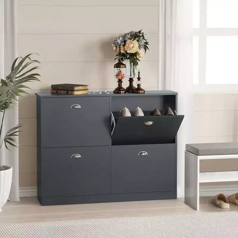 Narrow Shoe Cabinet with 4 Drawers and Metal Handle, Shoe Storage for Entryway, Foyer, Hallway, Bedroom