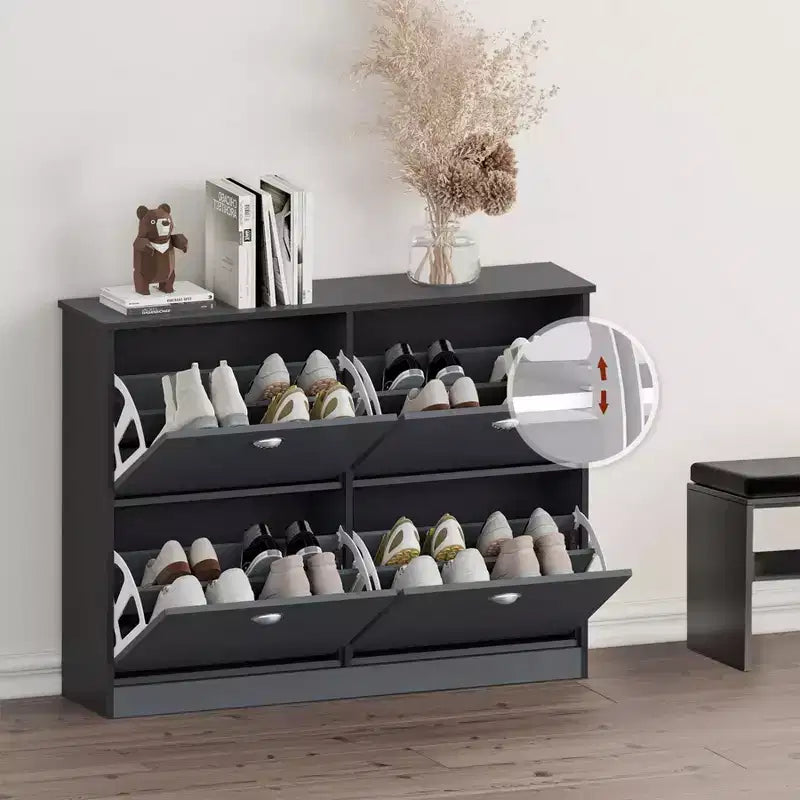 Narrow Shoe Cabinet with 4 Drawers and Metal Handle, Shoe Storage for Entryway, Foyer, Hallway, Bedroom