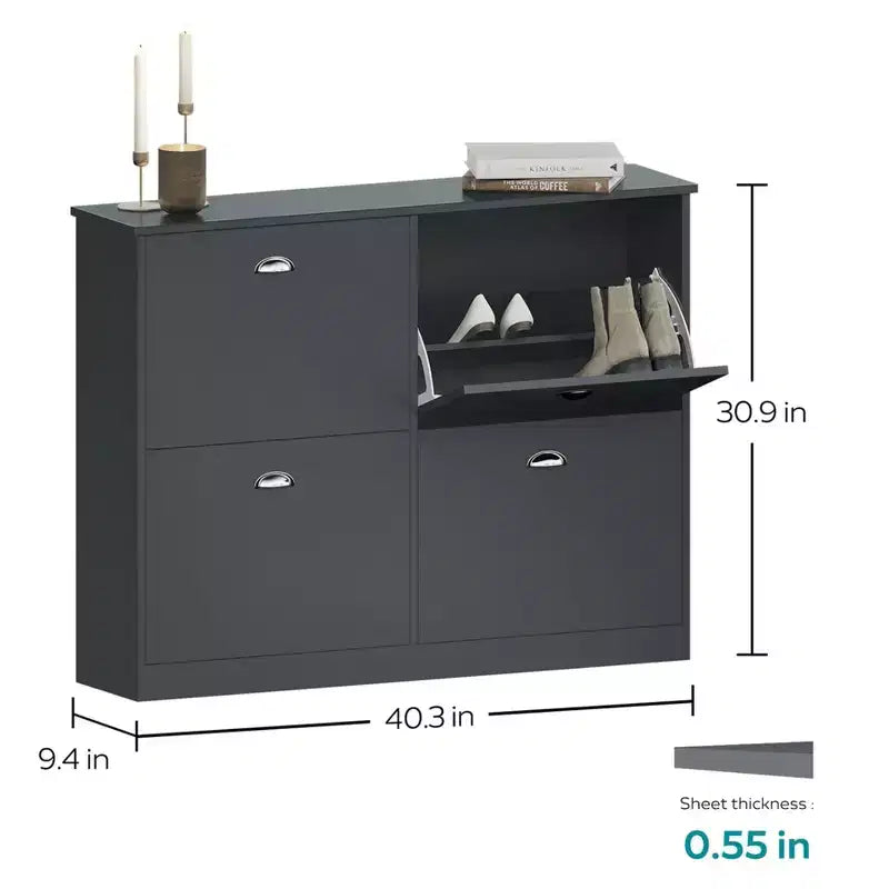 Narrow Shoe Cabinet with 4 Drawers and Metal Handle, Shoe Storage for Entryway, Foyer, Hallway, Bedroom