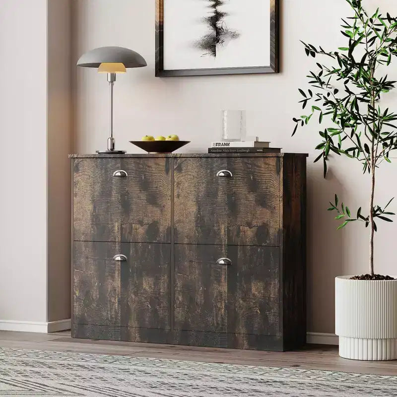 Narrow Shoe Cabinet with 4 Drawers and Metal Handle, Shoe Storage for Entryway, Foyer, Hallway, Bedroom