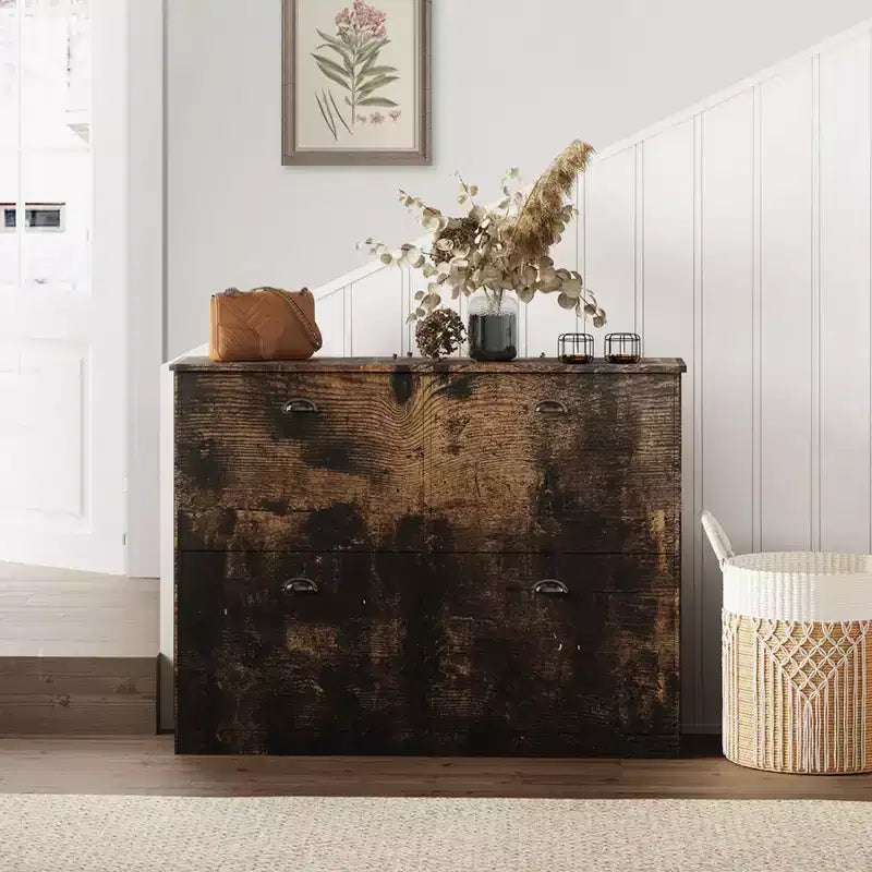 Narrow Shoe Cabinet with 4 Drawers and Metal Handle, Shoe Storage for Entryway, Foyer, Hallway, Bedroom