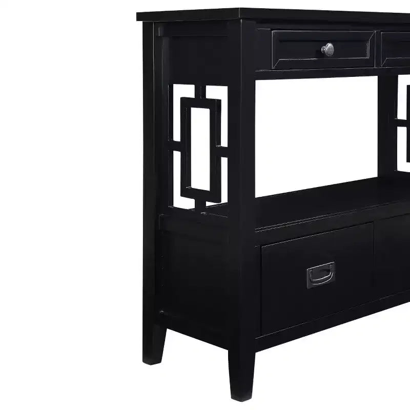Farmhouse Wood Console Table with 4 Drawers and 1 Storage Shelf for Entryway and Living Room, Black