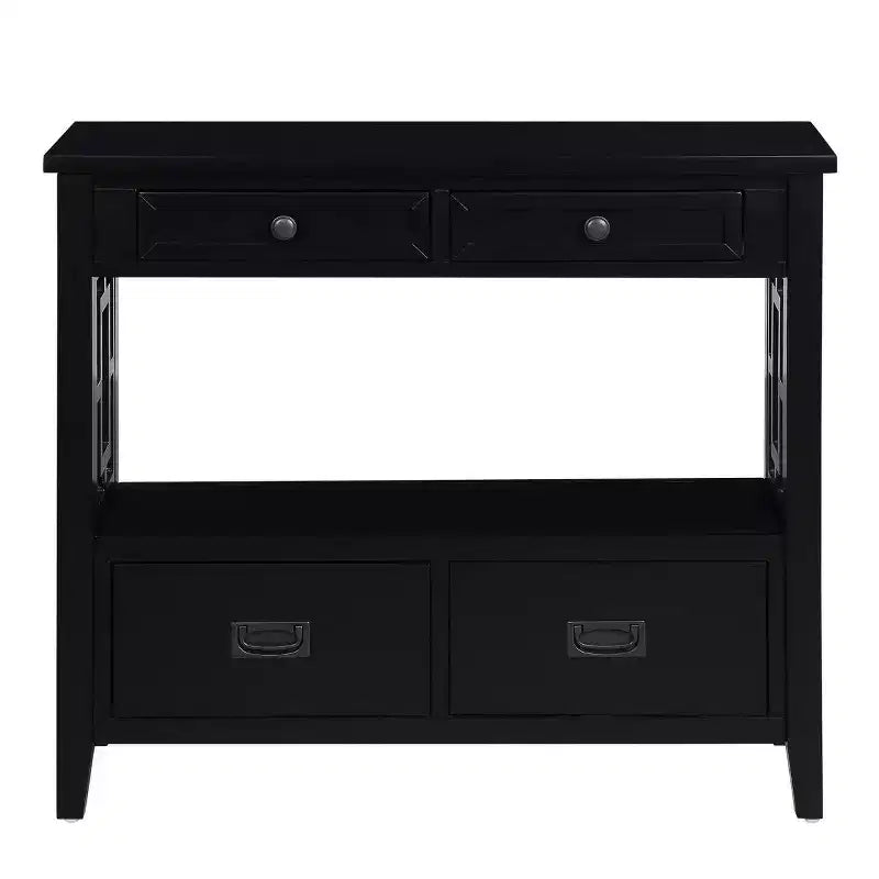 Farmhouse Wood Console Table with 4 Drawers and 1 Storage Shelf for Entryway and Living Room, Black