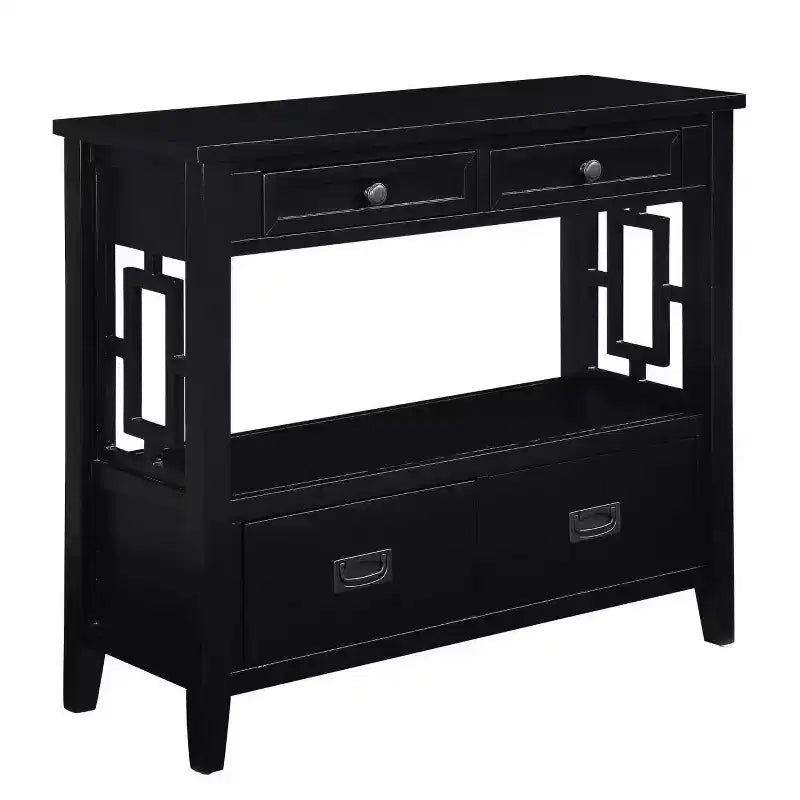 Farmhouse Wood Console Table with 4 Drawers and 1 Storage Shelf for Entryway and Living Room, Black
