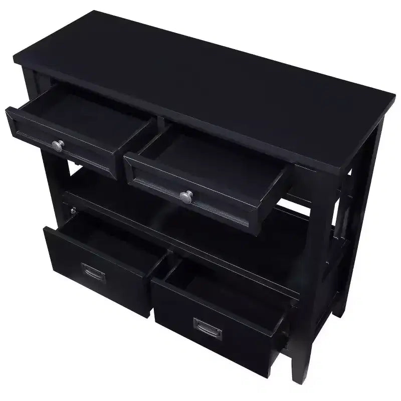 Farmhouse Wood Console Table with 4 Drawers and 1 Storage Shelf for Entryway and Living Room, Black