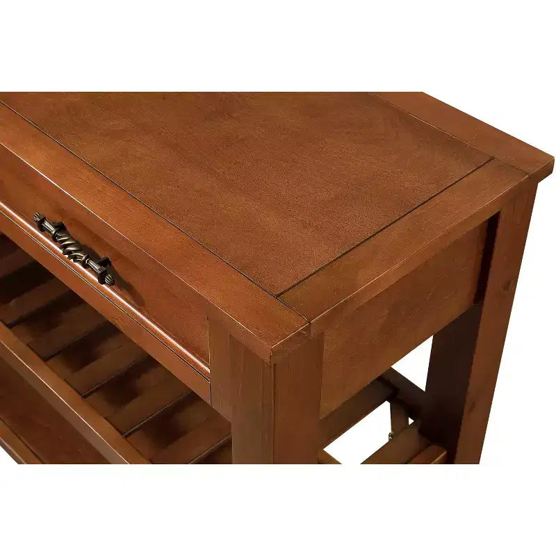 Console Table with 2 Storage Drawers and 2-Tier Shelves for Living and Dining Room, Brown