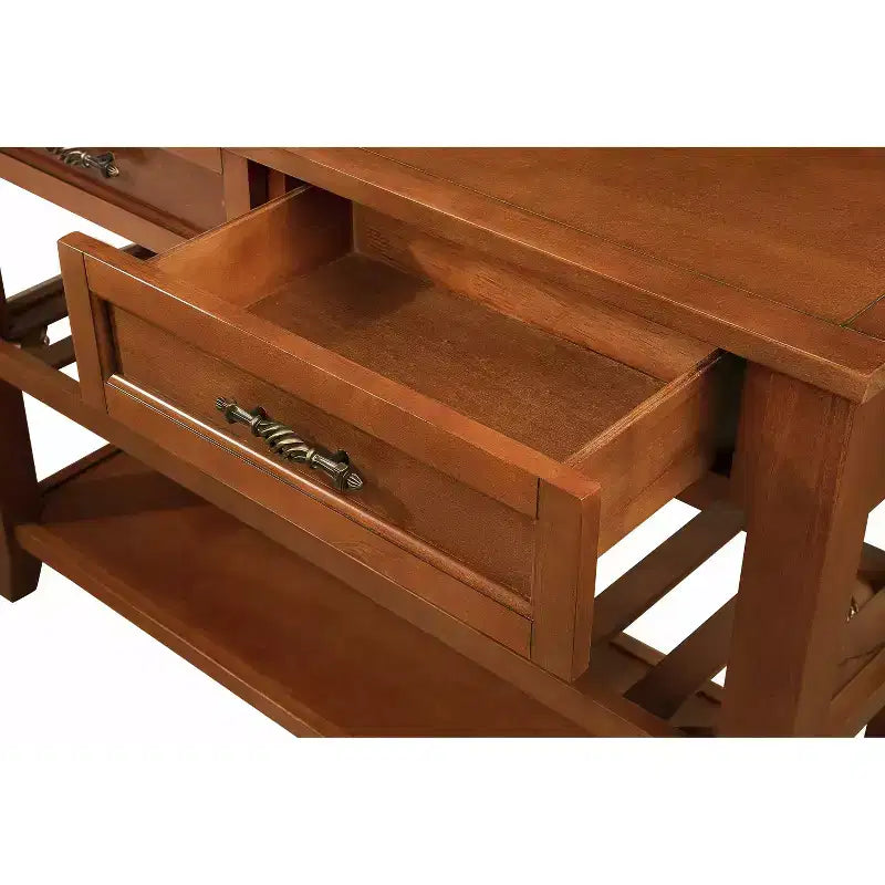 Console Table with 2 Storage Drawers and 2-Tier Shelves for Living and Dining Room, Brown