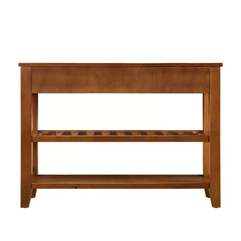 Console Table with 2 Storage Drawers and 2-Tier Shelves for Living and Dining Room, Brown