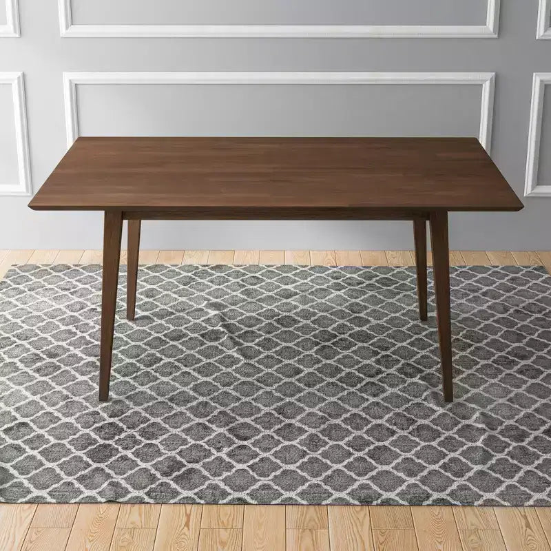Mid-Century Solid Wood Dining Table  4-6 Seats, Brown Beveled Finish