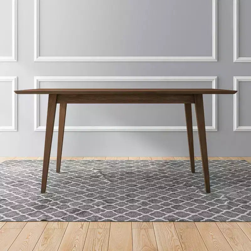 Mid-Century Solid Wood Dining Table  4-6 Seats, Brown Beveled Finish