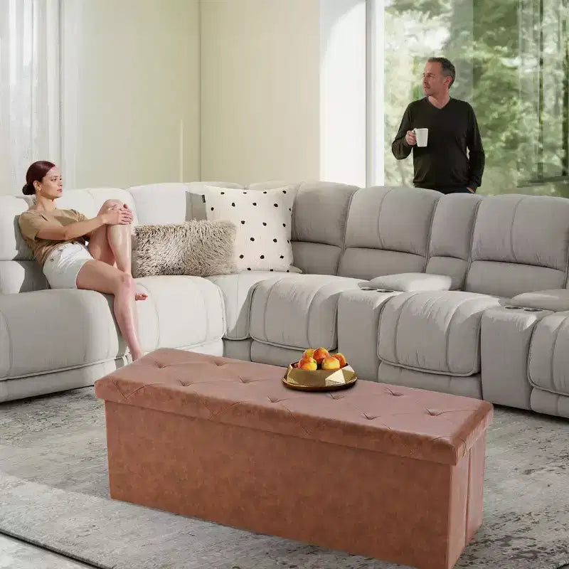 Wide Rectangle Storage Ottoman Bench