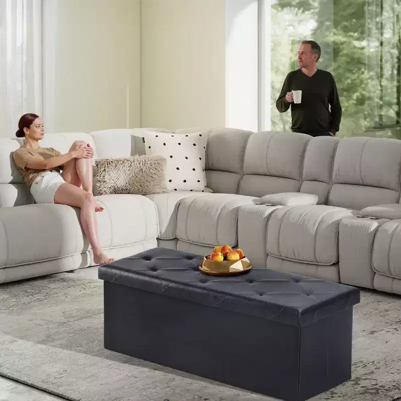 Wide Rectangle Storage Ottoman Bench