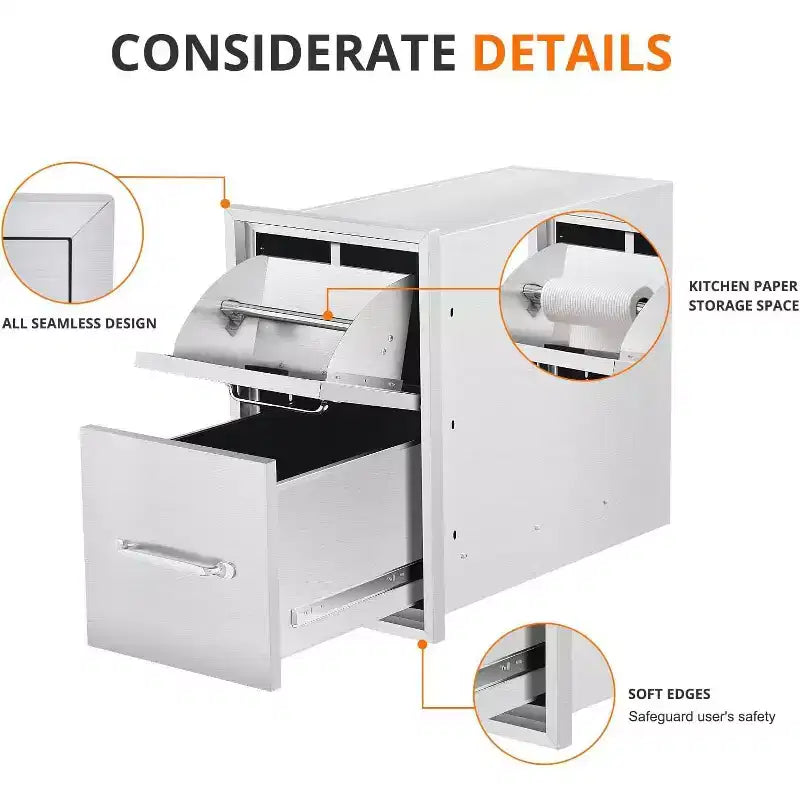 Triple Kitchen Drawers with Paper Towel Holder