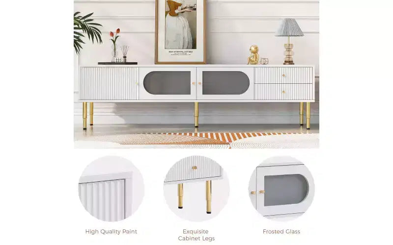 TV Stand Console for Up To 80" TV, Modern Television Table with 2 Drawers for Living Room Bedroom, White