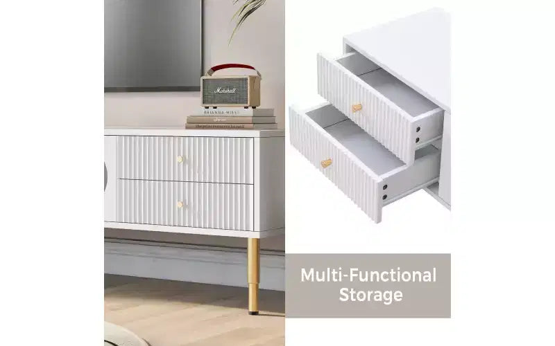 TV Stand Console for Up To 80" TV, Modern Television Table with 2 Drawers for Living Room Bedroom, White