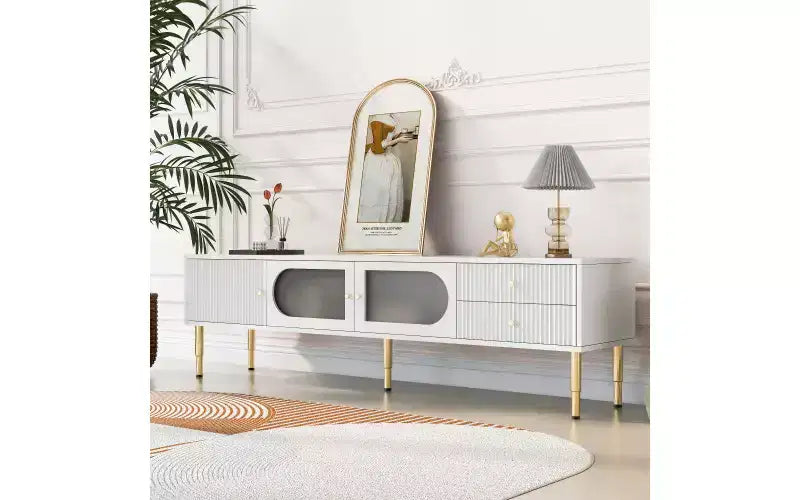 TV Stand Console for Up To 80" TV, Modern Television Table with 2 Drawers for Living Room Bedroom, White