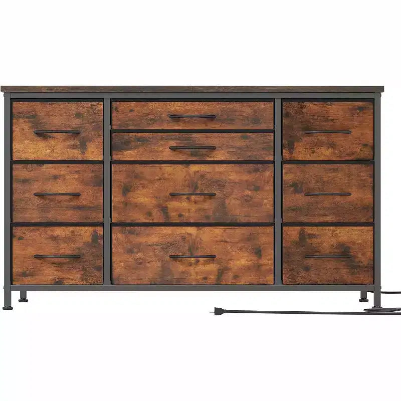 Long TV Stand with Power Outlet Entertainment Center, Storage Fabric Drawer Unit for Bedroom, Wide Dresser with 10 Large Drawers