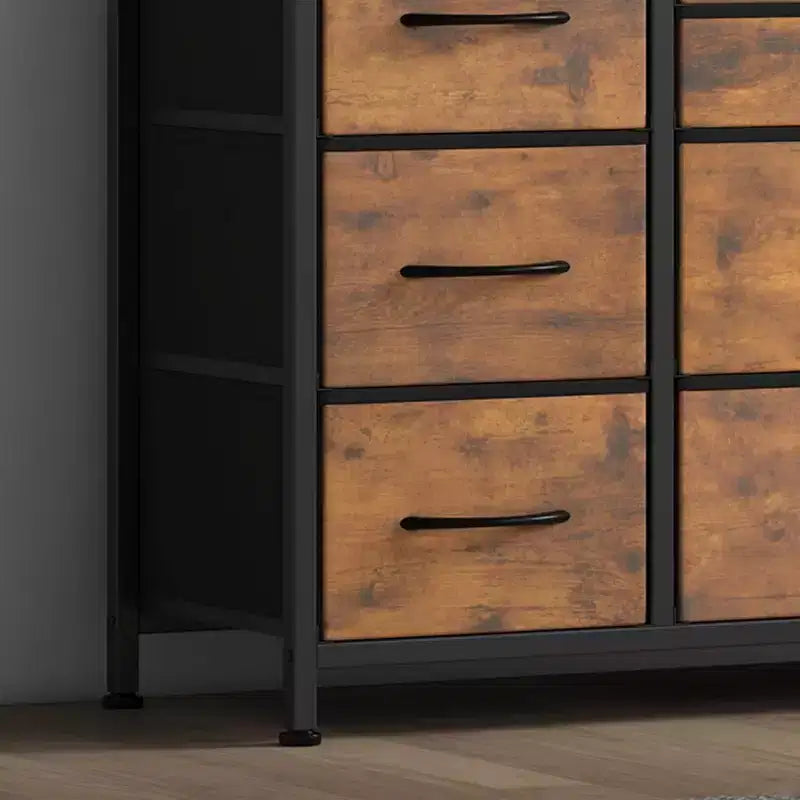 Long TV Stand with Power Outlet Entertainment Center, Storage Fabric Drawer Unit for Bedroom, Wide Dresser with 10 Large Drawers