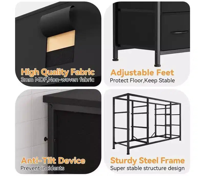 Long TV Stand with Power Outlet Entertainment Center, Storage Fabric Drawer Unit for Bedroom, Wide Dresser with 10 Large Drawers