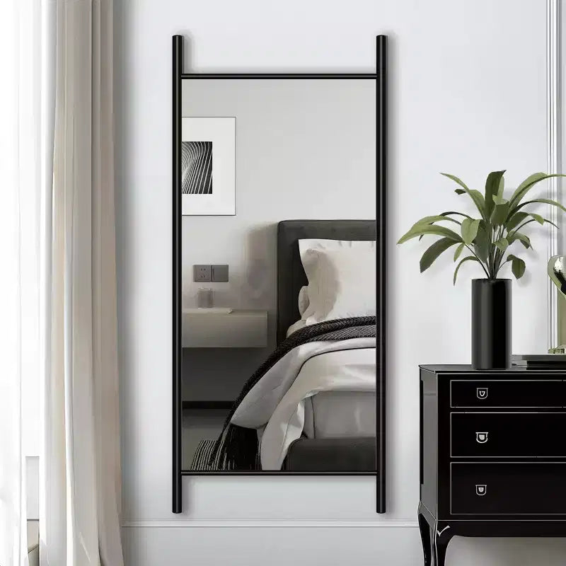 Full-Length Mirror with Solid Wood Ladder Frame, Walnut, 63x24 in., Wall Mount