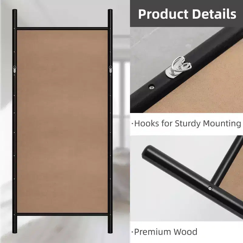 Full-Length Mirror with Solid Wood Ladder Frame, Walnut, 63x24 in., Wall Mount