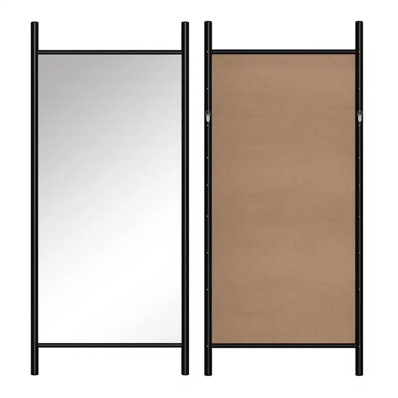Full-Length Mirror with Solid Wood Ladder Frame, Walnut, 63x24 in., Wall Mount