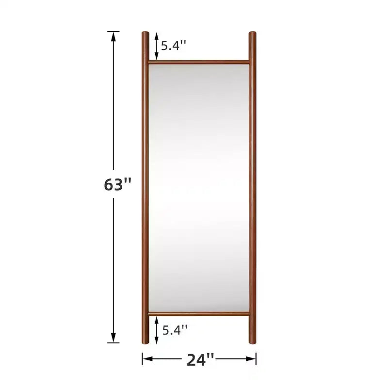 Full-Length Mirror with Solid Wood Ladder Frame, Walnut, 63x24 in., Wall Mount