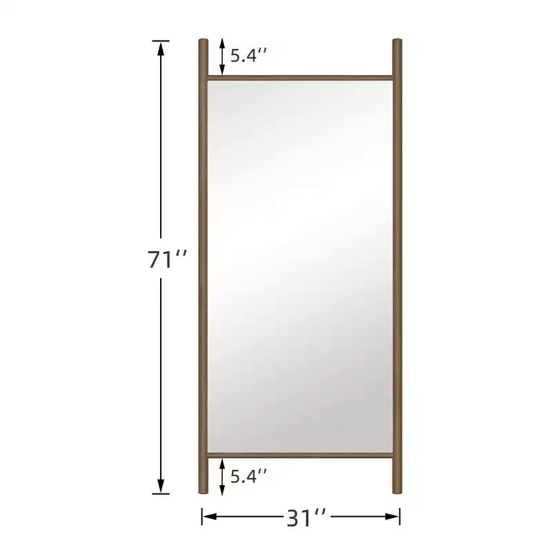 Full-Length Mirror with Solid Wood Ladder Frame, Walnut, 63x24 in., Wall Mount