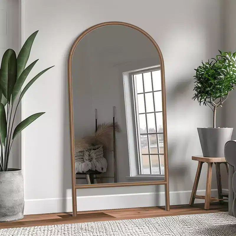 Full-Length Mirror with Solid Wood Ladder Frame, Walnut, 63x24 in., Wall Mount