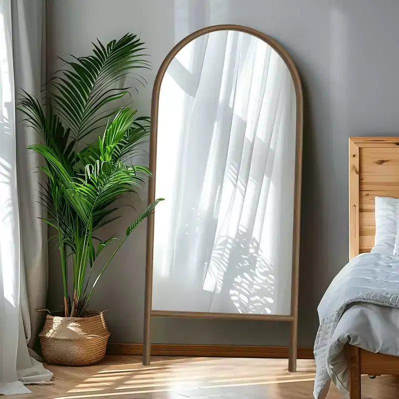 Full-Length Mirror with Solid Wood Ladder Frame, Walnut, 63x24 in., Wall Mount