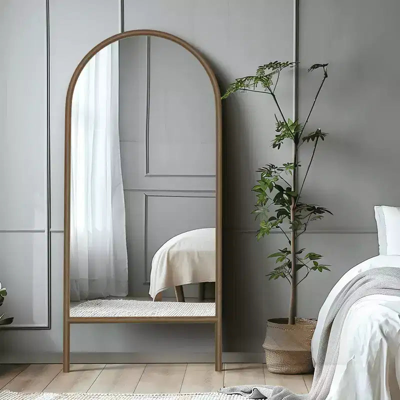 Full-Length Mirror with Solid Wood Ladder Frame, Walnut, 63x24 in., Wall Mount