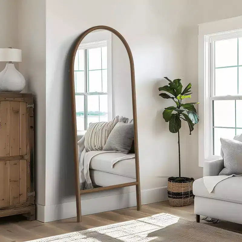 Full-Length Mirror with Solid Wood Ladder Frame, Walnut, 63x24 in., Wall Mount