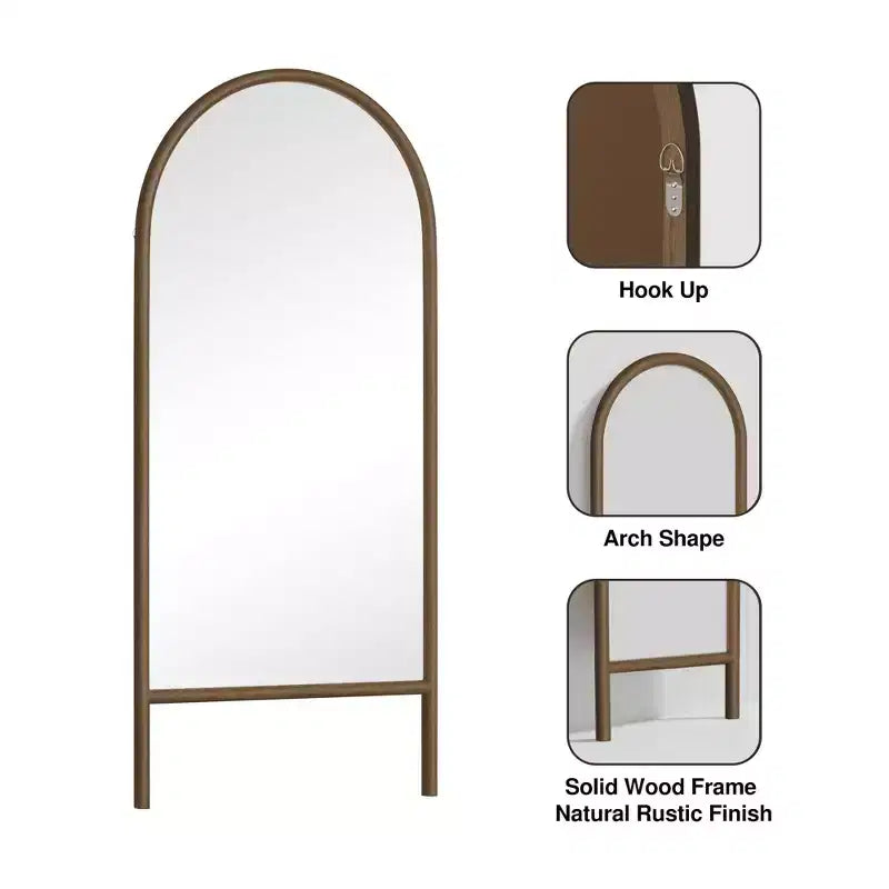 Full-Length Mirror with Solid Wood Ladder Frame, Walnut, 63x24 in., Wall Mount