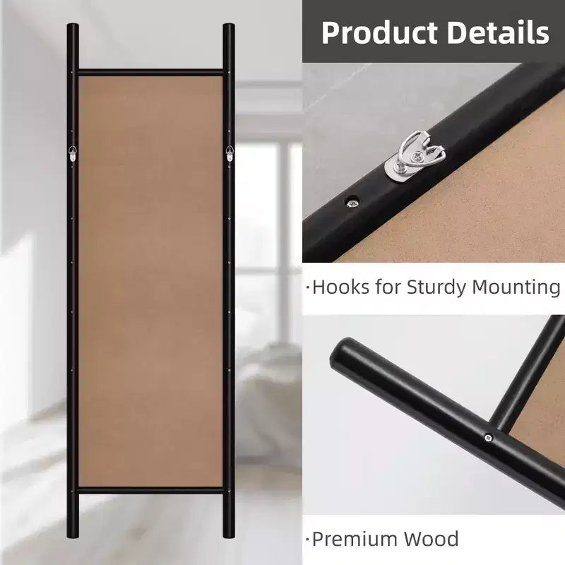 Full-Length Mirror with Solid Wood Ladder Frame, Walnut, 63x24 in., Wall Mount