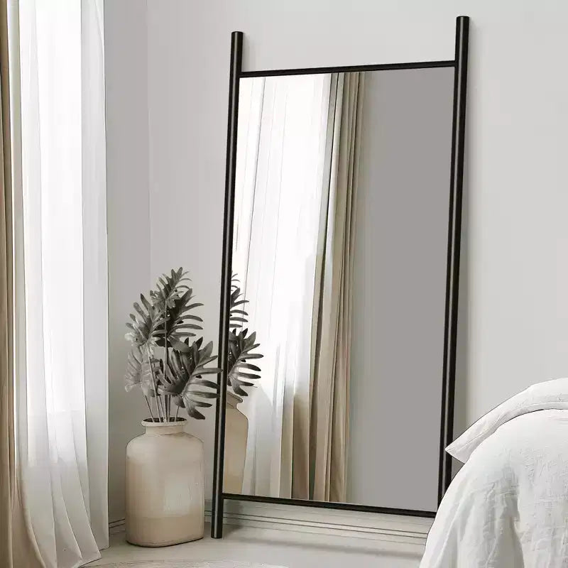 Full-Length Mirror with Solid Wood Ladder Frame, Walnut, 63x24 in., Wall Mount