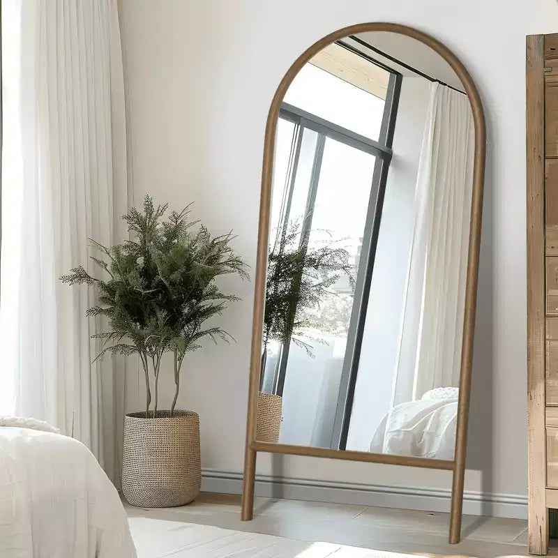 Full-Length Mirror with Solid Wood Ladder Frame, Walnut, 63x24 in., Wall Mount