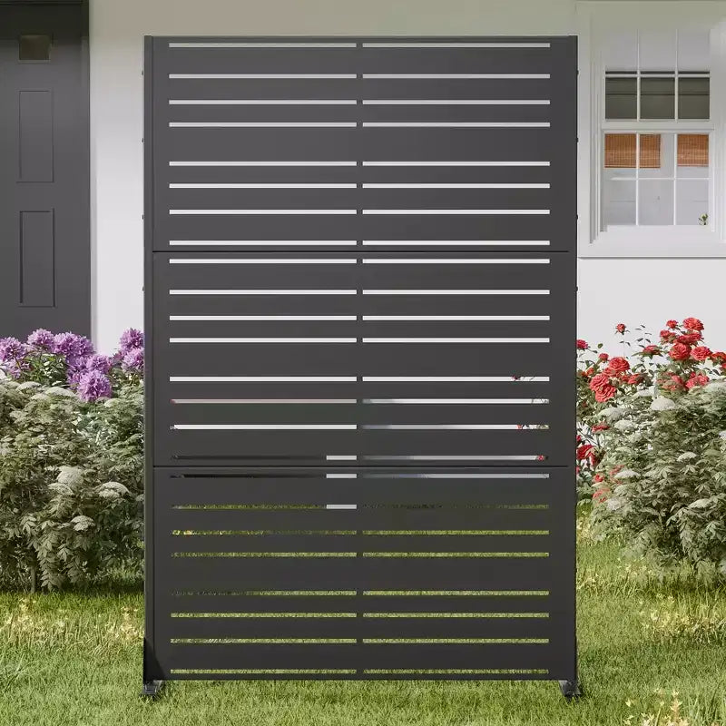 Outdoor Metal Privacy Screen 6ft x 4ft, Black 6-Panel Wide-Narrow Louvered Galvanized Iron for Garden