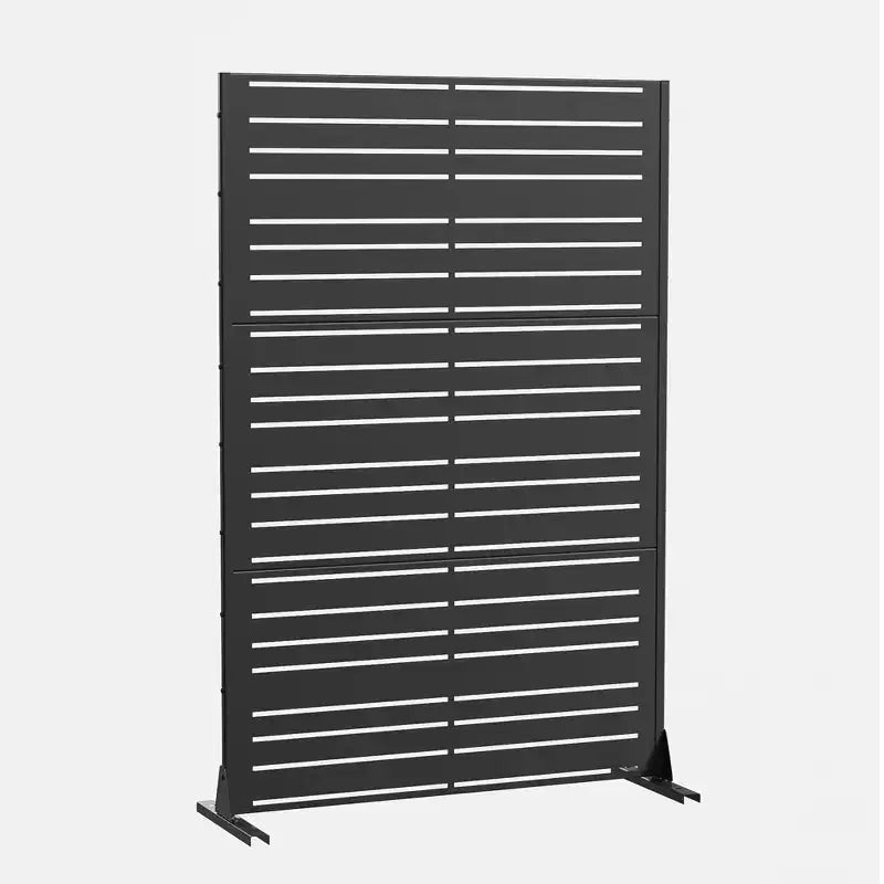 Outdoor Metal Privacy Screen 6ft x 4ft, Black 6-Panel Wide-Narrow Louvered Galvanized Iron for Garden