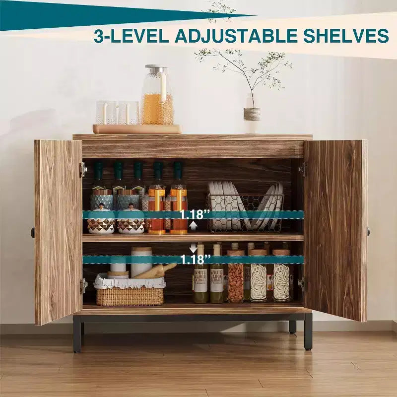 2-Pack Rattan Sideboard Cabinets with Adjustable Shelves, Farmhouse Storage Buffets with Woven Doors, Brown