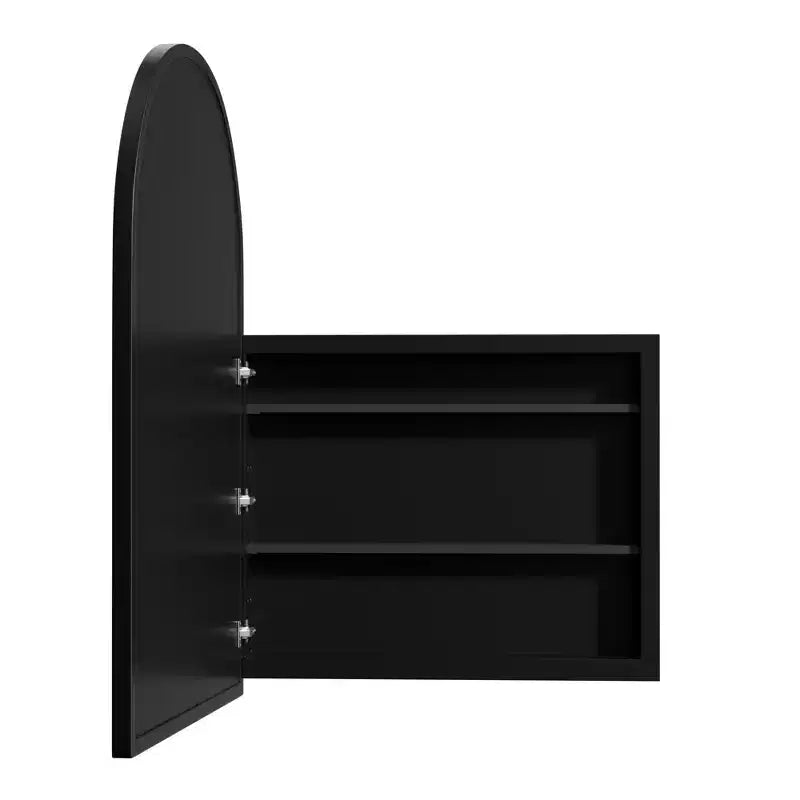 Modern Arch Bathroom Medicine Cabinet, Metal Framed Wall Mirror with Storage, Black