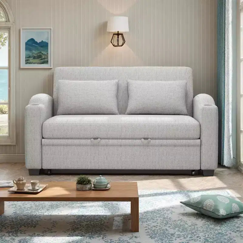 Convertible Sofa Bed with USB Charging, Cup Holders & Adjustable Backrest